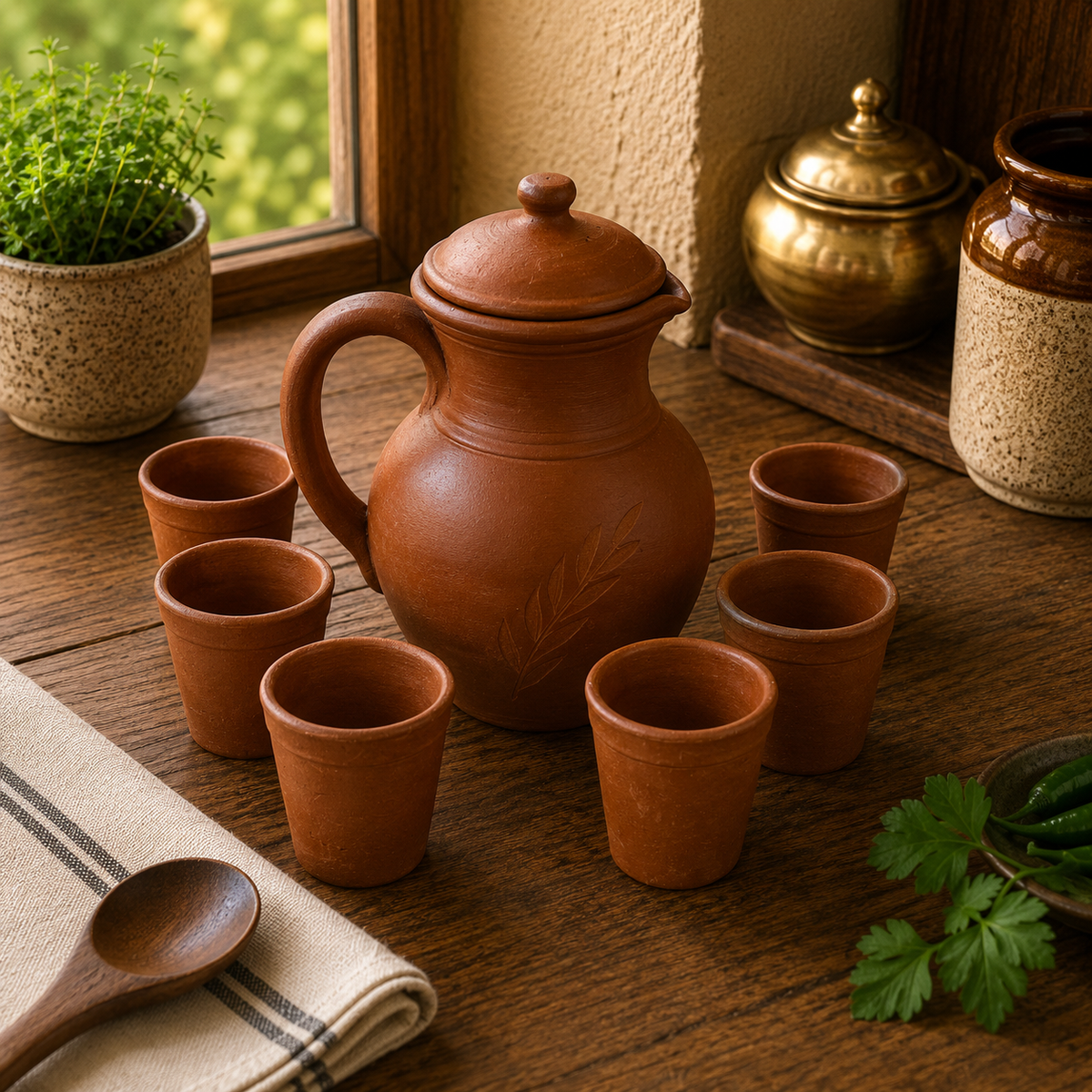 Clay Water Jug Set with 6 Cups 2L – Coming Soon