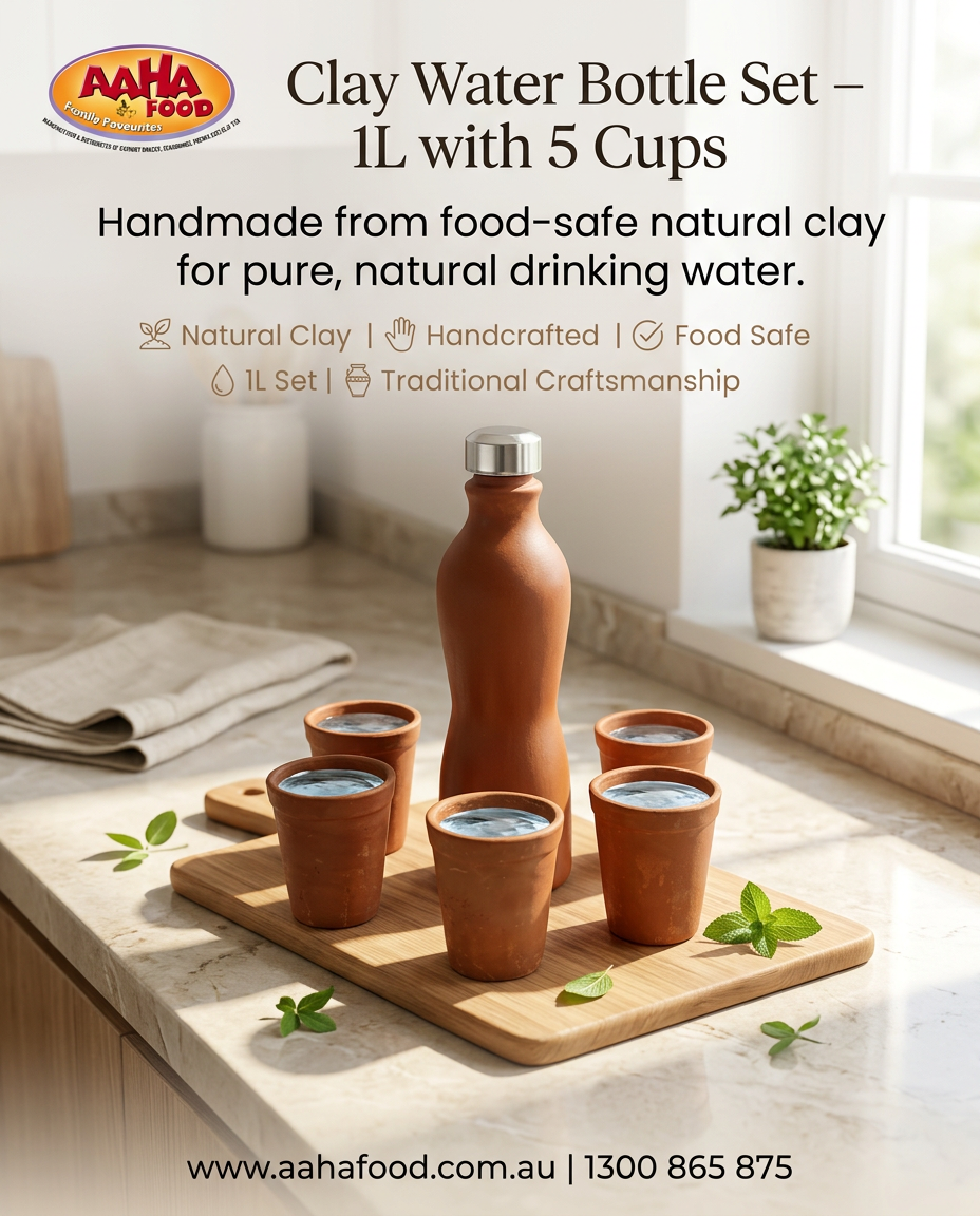 Clay Water Bottle 1L Set with 5 Cups – Coming Soon