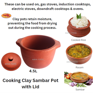 Cooking Clay Sambar Deep Pot with Lid